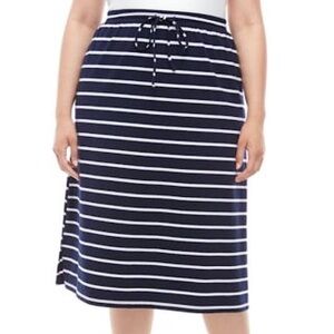 KIM ROGERS-Navy Strip Tie Waist Midi Skirt SZ-3X